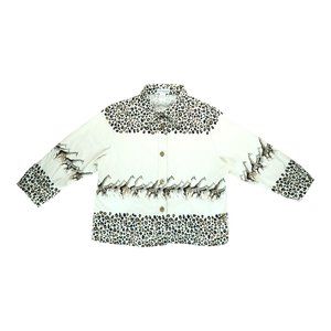 Allyson Whitmore Womens Jacket Sz Large Jirafe Print Button Front 3/4‎ Sleeve